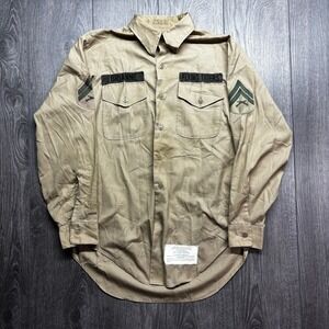 Vintage USMC Shade 2115 Khaki Flying Tigers Military Shirt Mens 15.5x32 1950s